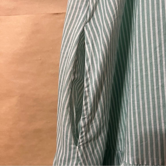 Kopal | The Zeenat Dress Smocked Rosette Bib Popover Sea Green Stripe Size L - Picture 9 of 15